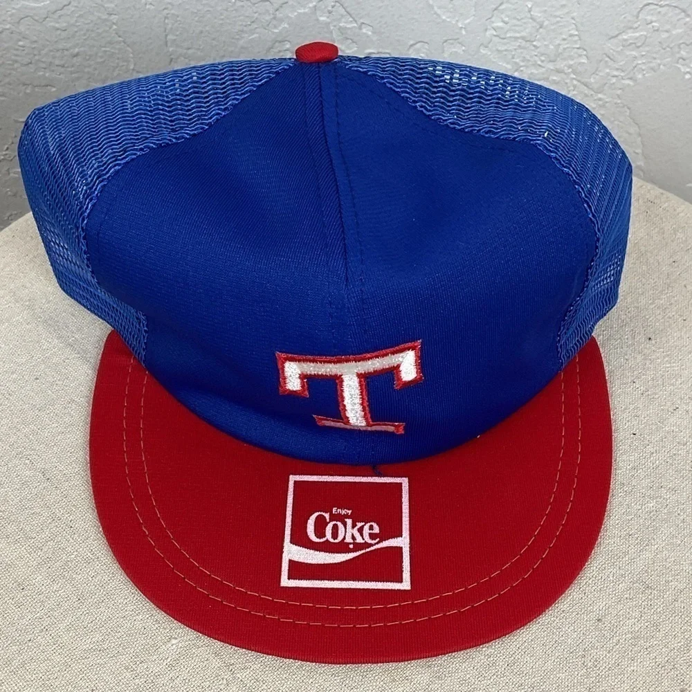 Vintage Texas Rangers Coca Cola MLB Snap Back Adjustable Trucker Flat Brim Hat